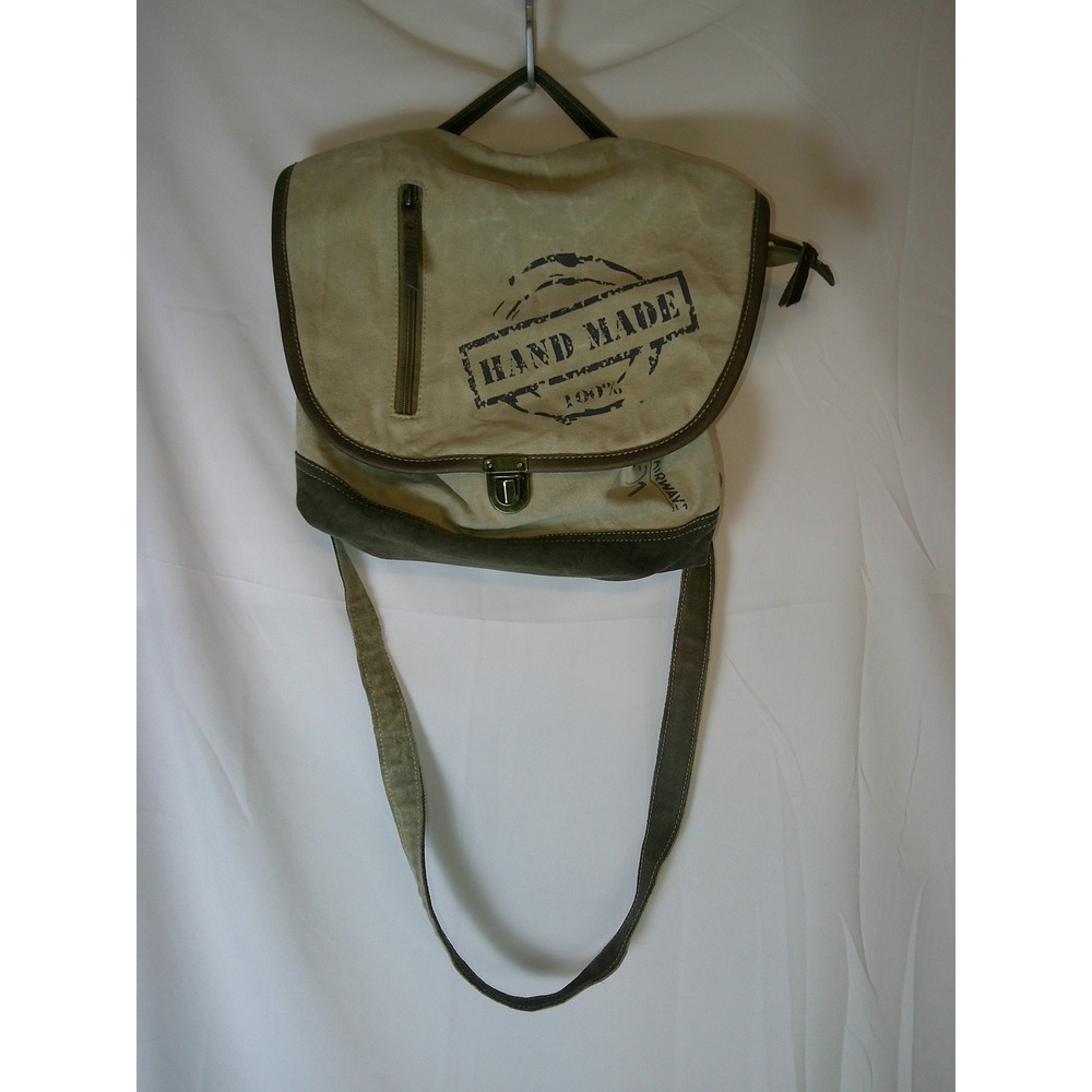 Myra Bag Two Tone Canvas Crossbody Shoulder Bag Olive Green Tan Boho Western